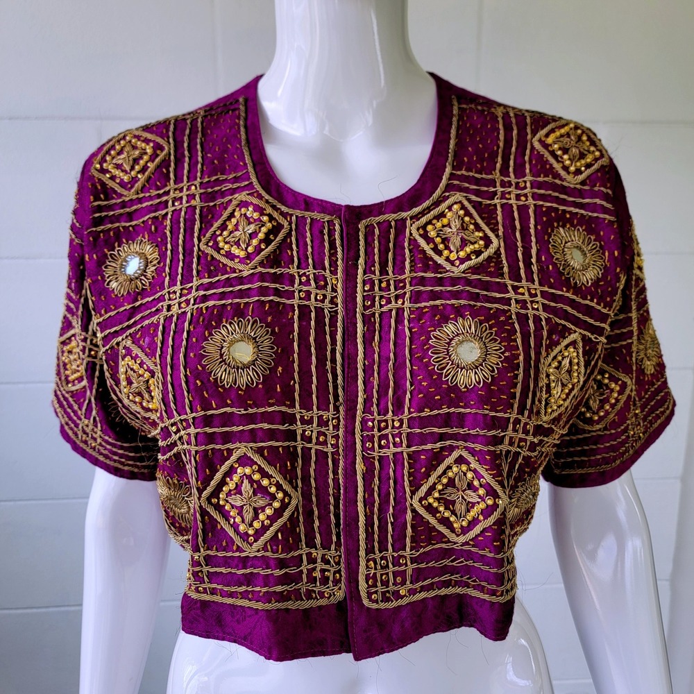 Dhara Boutique Art Silk Embroidered Mirror Choli Top Purple Womens L Bohemian